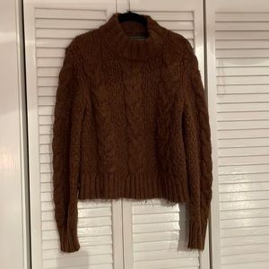 Brown mock neck cable knit sweater